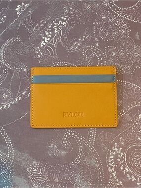 Rylor Tan Leather Card Holder with Blue Accent